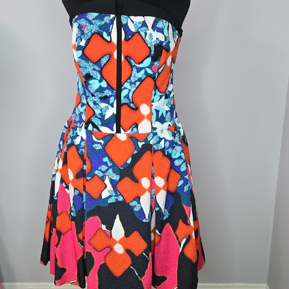 Peter Pilotto Strapless Dress in Black, Blue, Orange, and Pink